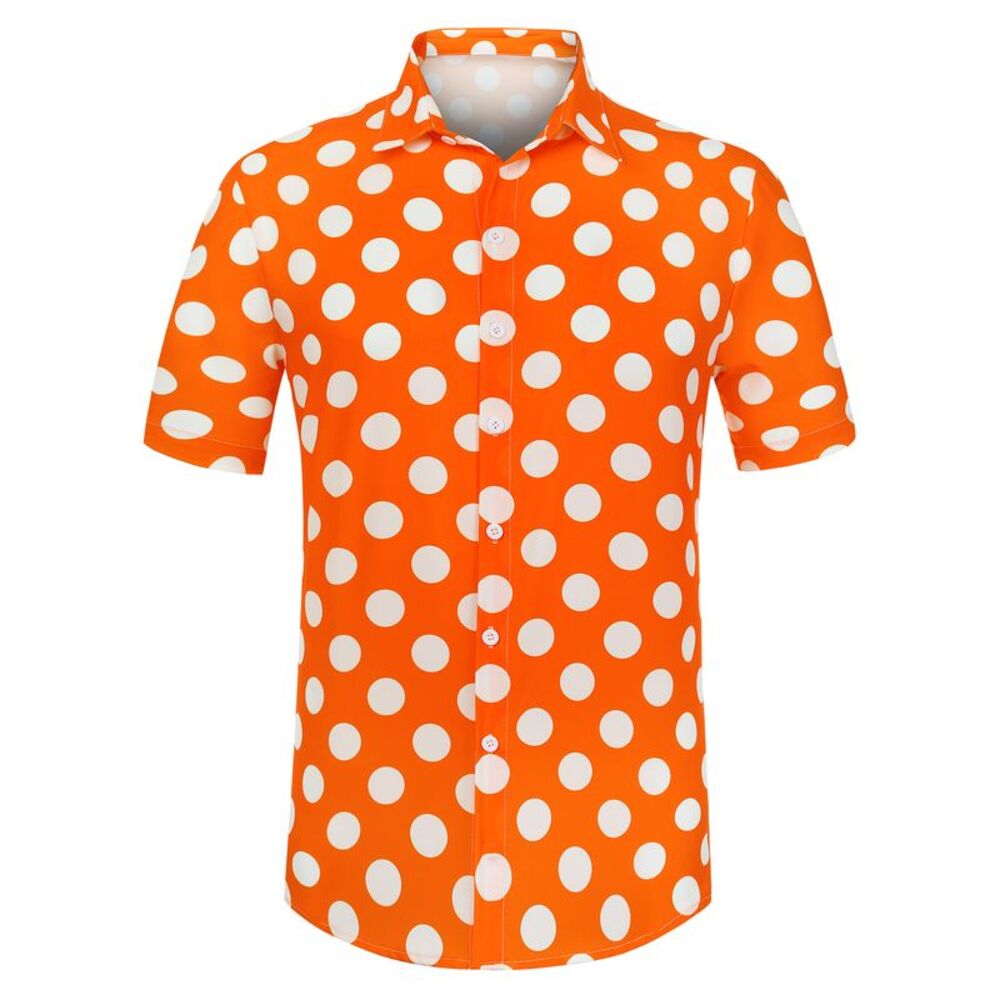 Summer Polka Dots Shirt Button Down Short Sleeves Pattern Hawaiian Shirts Orange